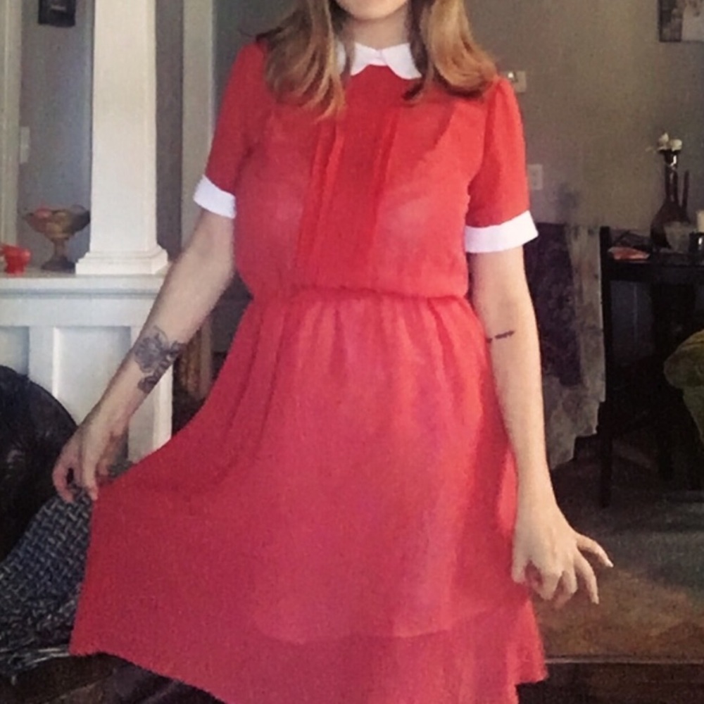 Vintage red and white check Peter Pan dress